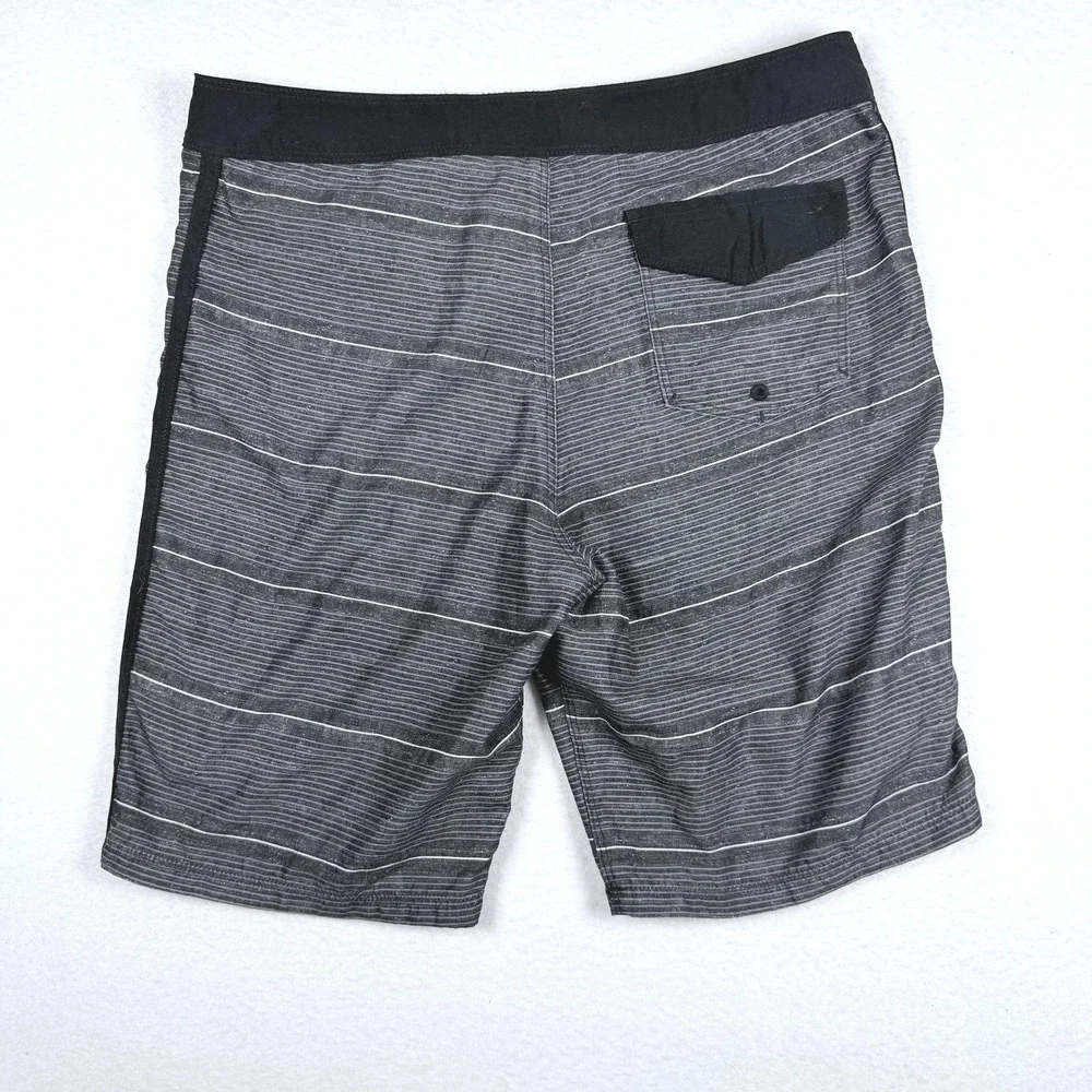 Hurley Boys Board Shorts Gray Black Striped Swim Trunks Size 14/27 Drawstring